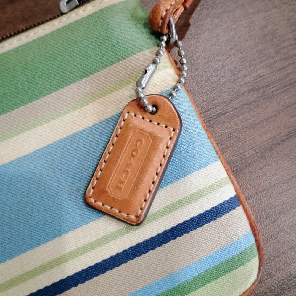 Coach Striped Leather Wristlet - Green and Tan - Picture 4 of 8